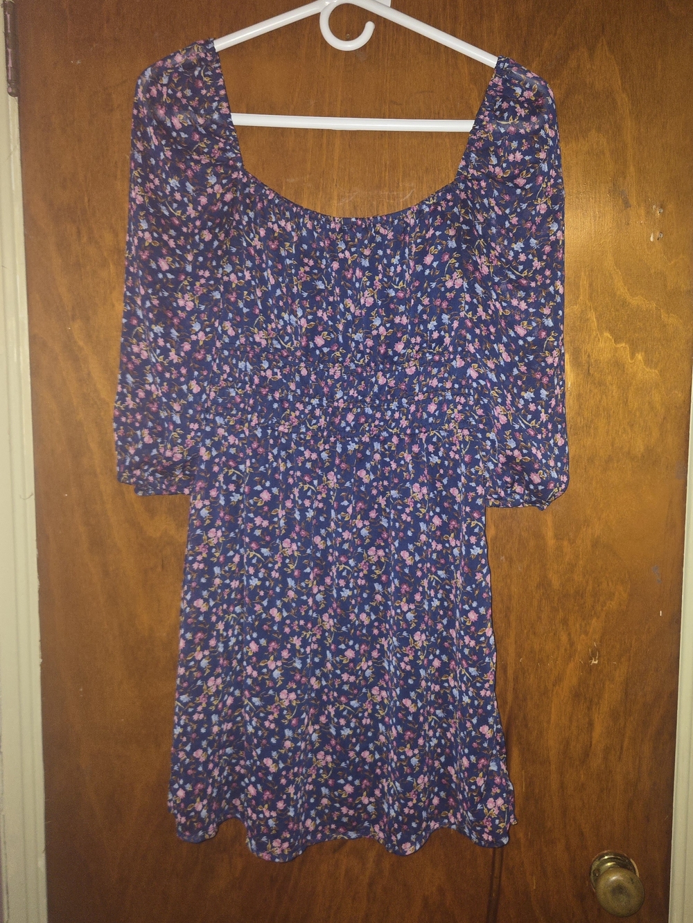 Trixxi Blue Ditsy Floral Smocked Mini Dress Puff Sleeve Size M